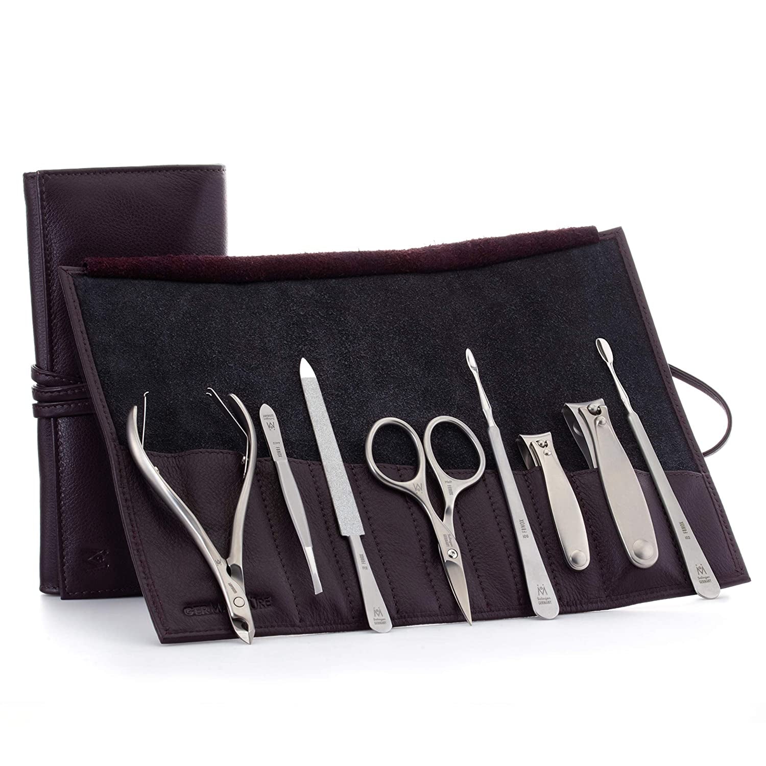 GERMANIKURE 8Pc Manicure Set in Leather Case - FINOX Stainless Steel Tools Handmade in Solingen Germany – Professional Nail and Cuticle Care Health & Beauty > Personal Care > Cosmetics > Cosmetic Tools > Nail Tools GERmanikure Eggplant Purple  
