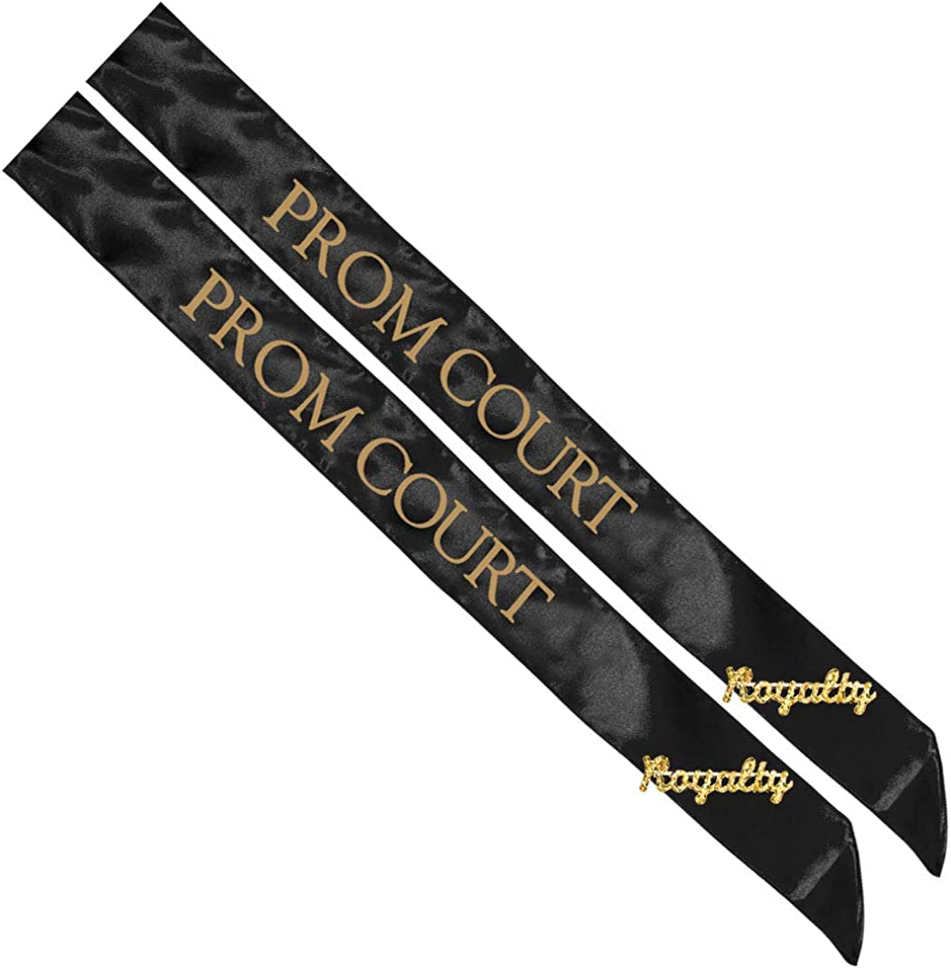 Prom Sash Set, 2 Sashes and 2 Glitter Royalty Pins Apparel & Accessories > Clothing Accessories > Sashes Anderson's Black/Gold Court Sashes/Gold Royalty Pins  