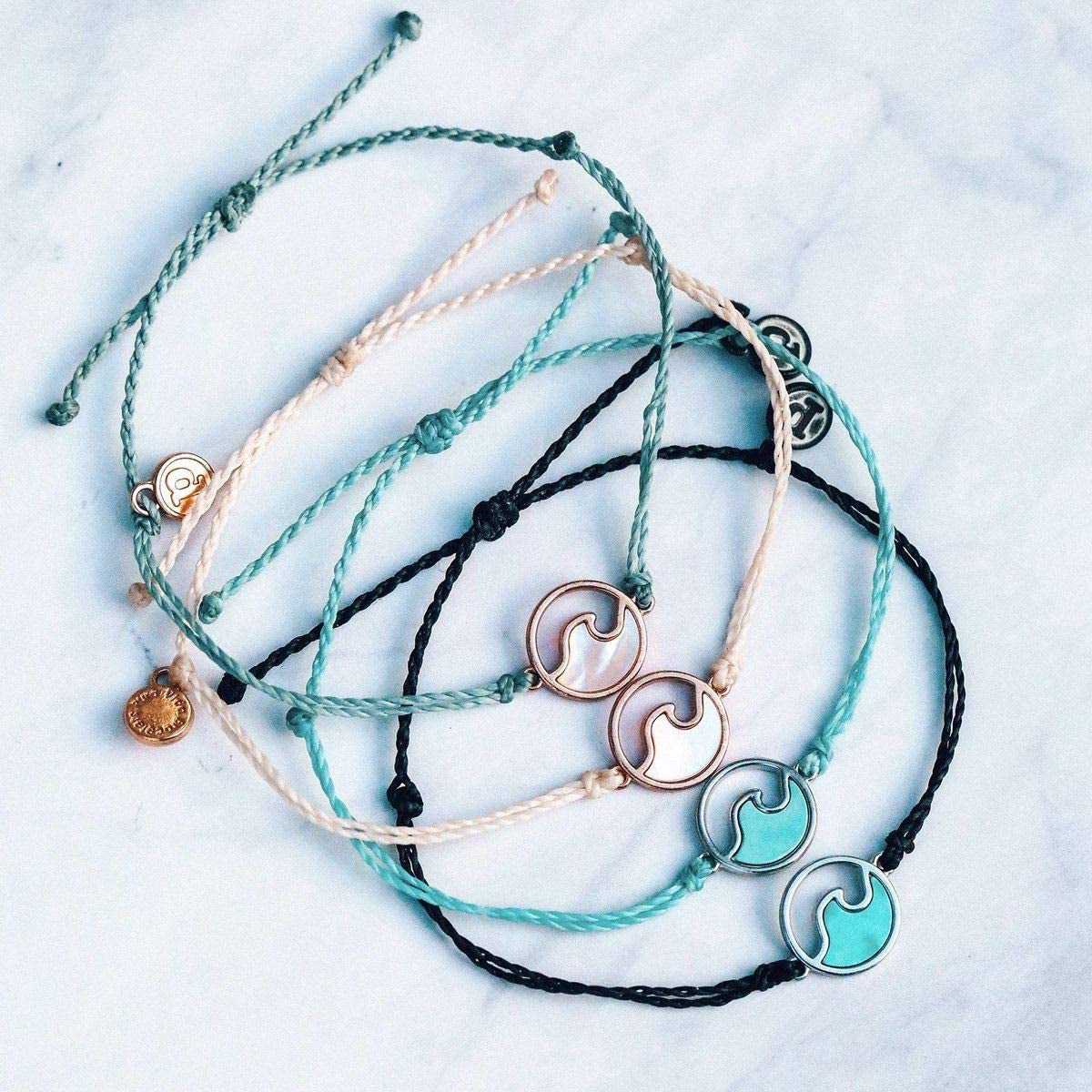 Pura Vida Rose Gold or Silver Stone Wave Bracelet W/Plated Charm - Adjustable Band, 100% Waterproof Apparel & Accessories > Jewelry > Bracelets Pura Vida   