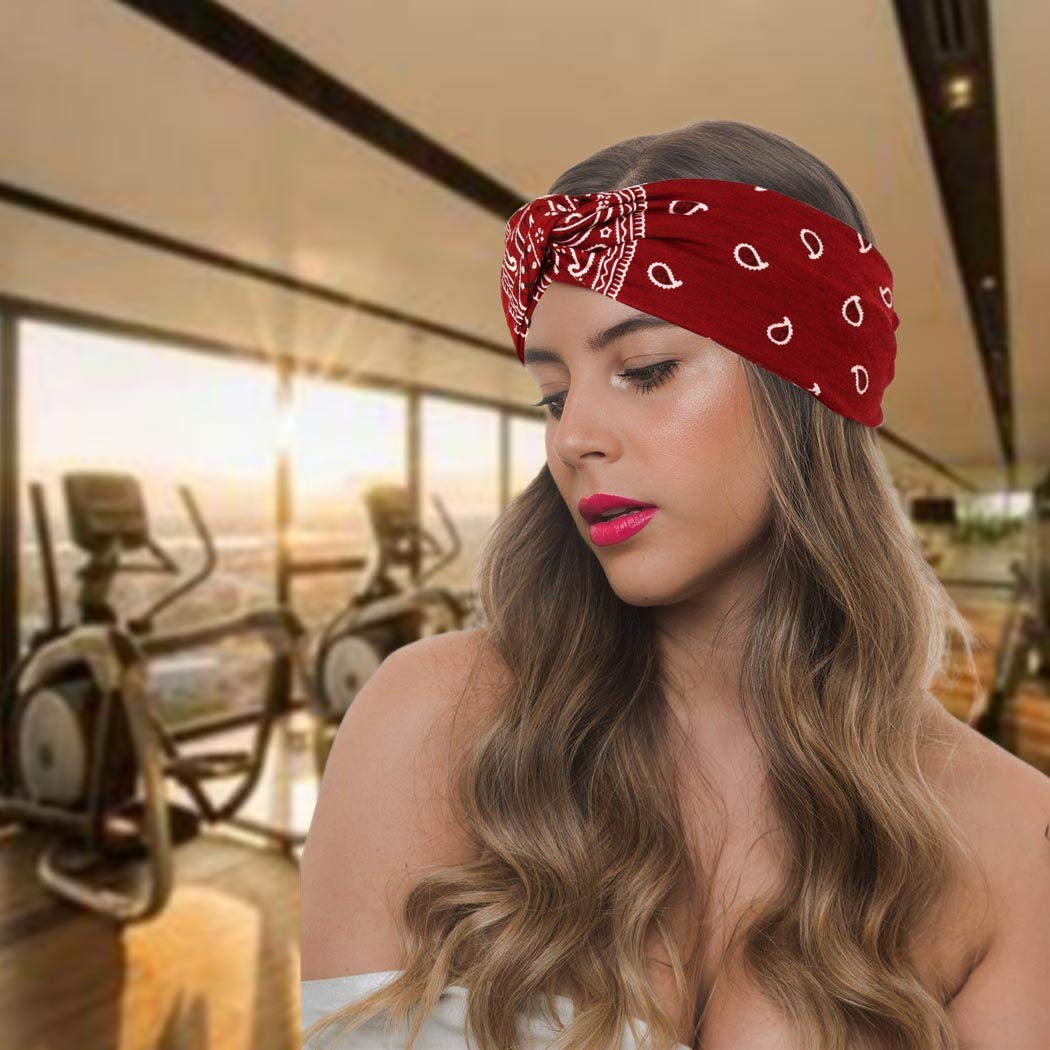 Urieo Boho Headbands Stretch Paisley Print Bandana Headband Criss Cross Hair Bands Knotted Head Wrap Yoga Daily for Women and Girls (Pack of 4) (A) Apparel & Accessories > Clothing Accessories > Bandanas & Headties Urieo   