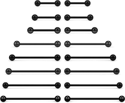 Ftovosyo 16PCS Mix Sizes Industrial Barbell Cartilage Earring Tongue Helix Nipple Barbell Surgical Steel Body Piercing Jewelry Retainer for Women Men Straight Bar Length 12-40Mm Apparel & Accessories > Jewelry > Body Jewelry Ftovosyo black,16G (1.2mm)  