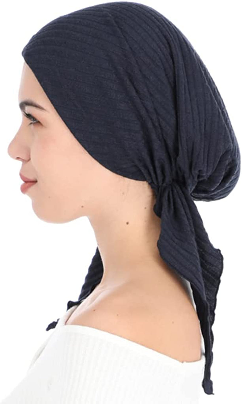 Madison Headwear Pretied Head Scarves for Women Featuring a Unique Sparkly Foil Finish and Stretchy Ribbed Fabric Apparel & Accessories > Clothing Accessories > Headwear Madison Headwear Solid Navy  