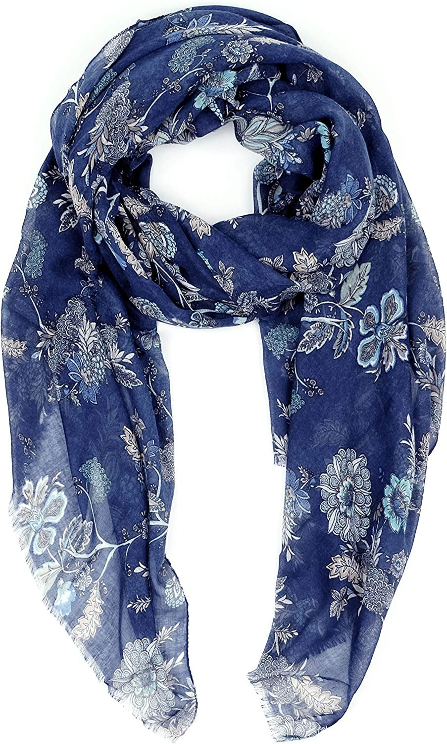 Scarfs for Women Lightweight Floral Flower Fashion Wrap Shawl Fall Winter Apparel & Accessories > Clothing Accessories > Scarves & Shawls MIMOSITO Blue Floral  