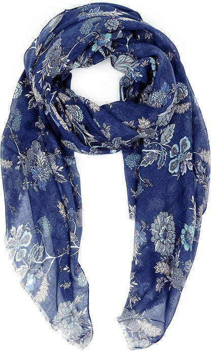 Scarfs for Women Lightweight Floral Flower Fashion Wrap Shawl Fall Winter Apparel & Accessories > Clothing Accessories > Scarves & Shawls MIMOSITO Blue Floral  