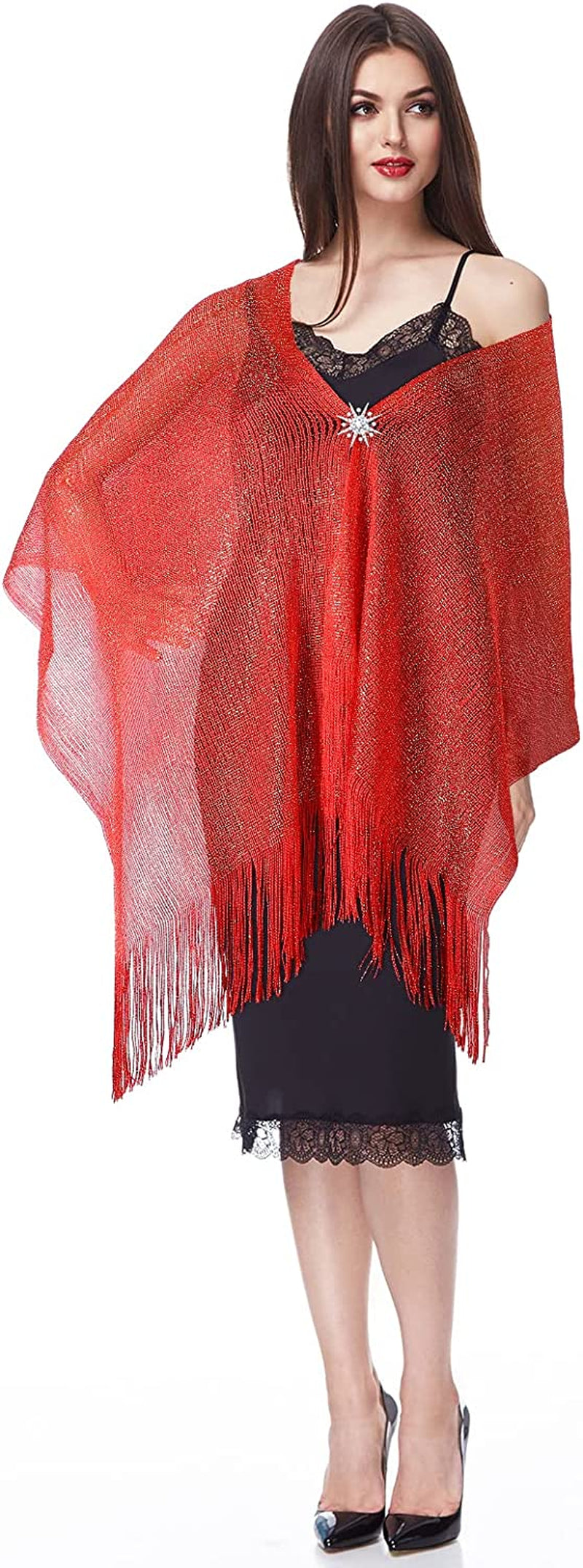 Metallic Shimmering Shawls and Wraps with Snowflake Scarf Clip for Evening Dress Apparel & Accessories > Clothing Accessories > Scarves & Shawls SATINIOR   