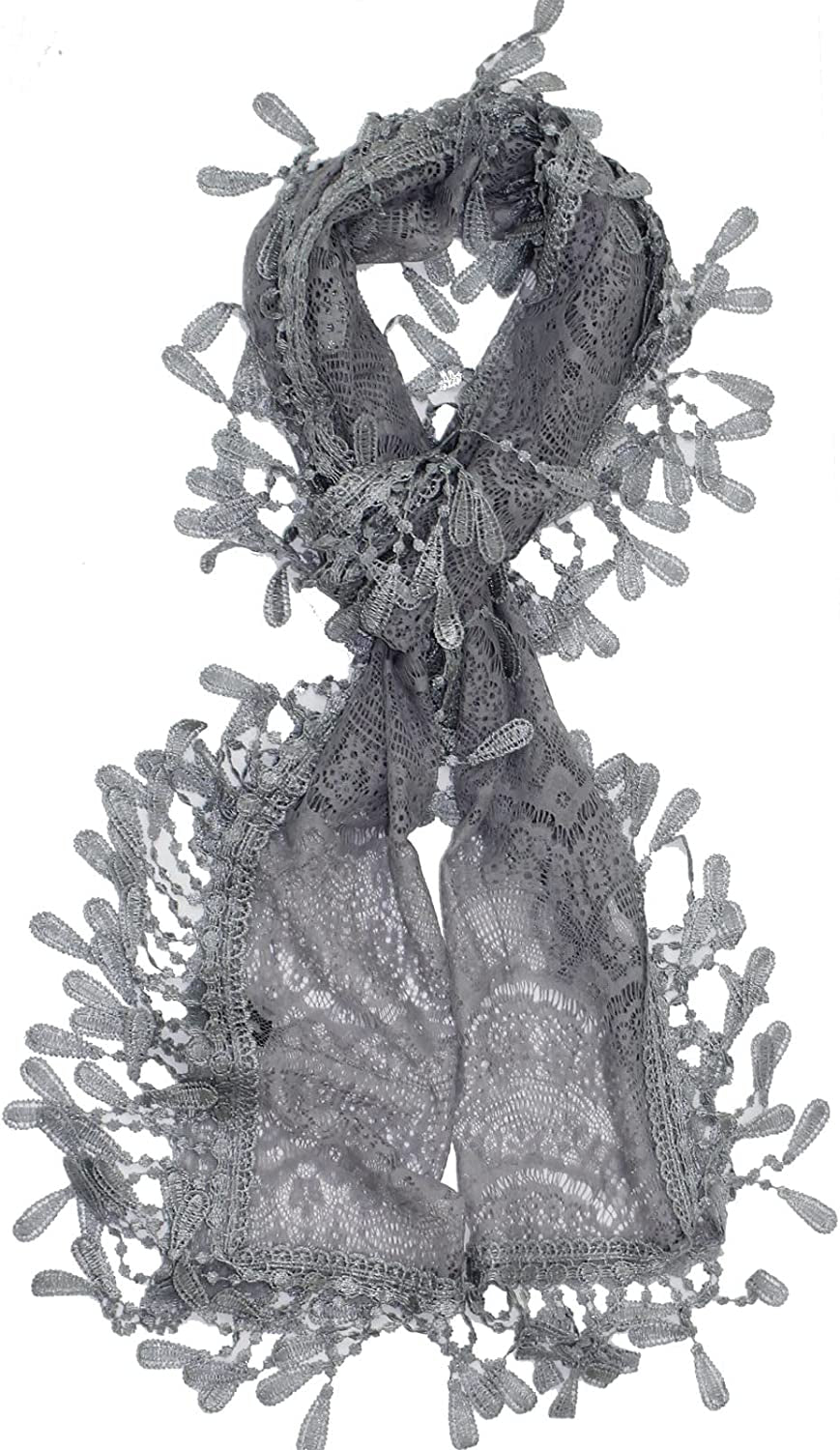 Cirrus Lightweight Soft Leaf Lace Fringes Scarf Shawl for Women Apparel & Accessories > Clothing Accessories > Scarves & Shawls Cirrus Grey  