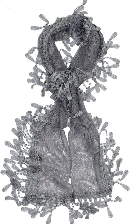 Cirrus Lightweight Soft Leaf Lace Fringes Scarf Shawl for Women Apparel & Accessories > Clothing Accessories > Scarves & Shawls Cirrus Grey  