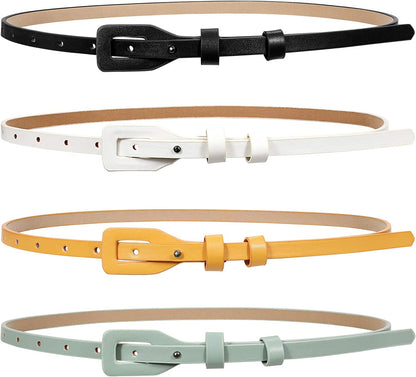 Set of 4 Womens Thin Belts SANSTHS Skinny Leather Belt with Gold Alloy Buckle Apparel & Accessories > Clothing Accessories > Belts SANSTHS E-4-pack M:Fits pants size 30"-36" 