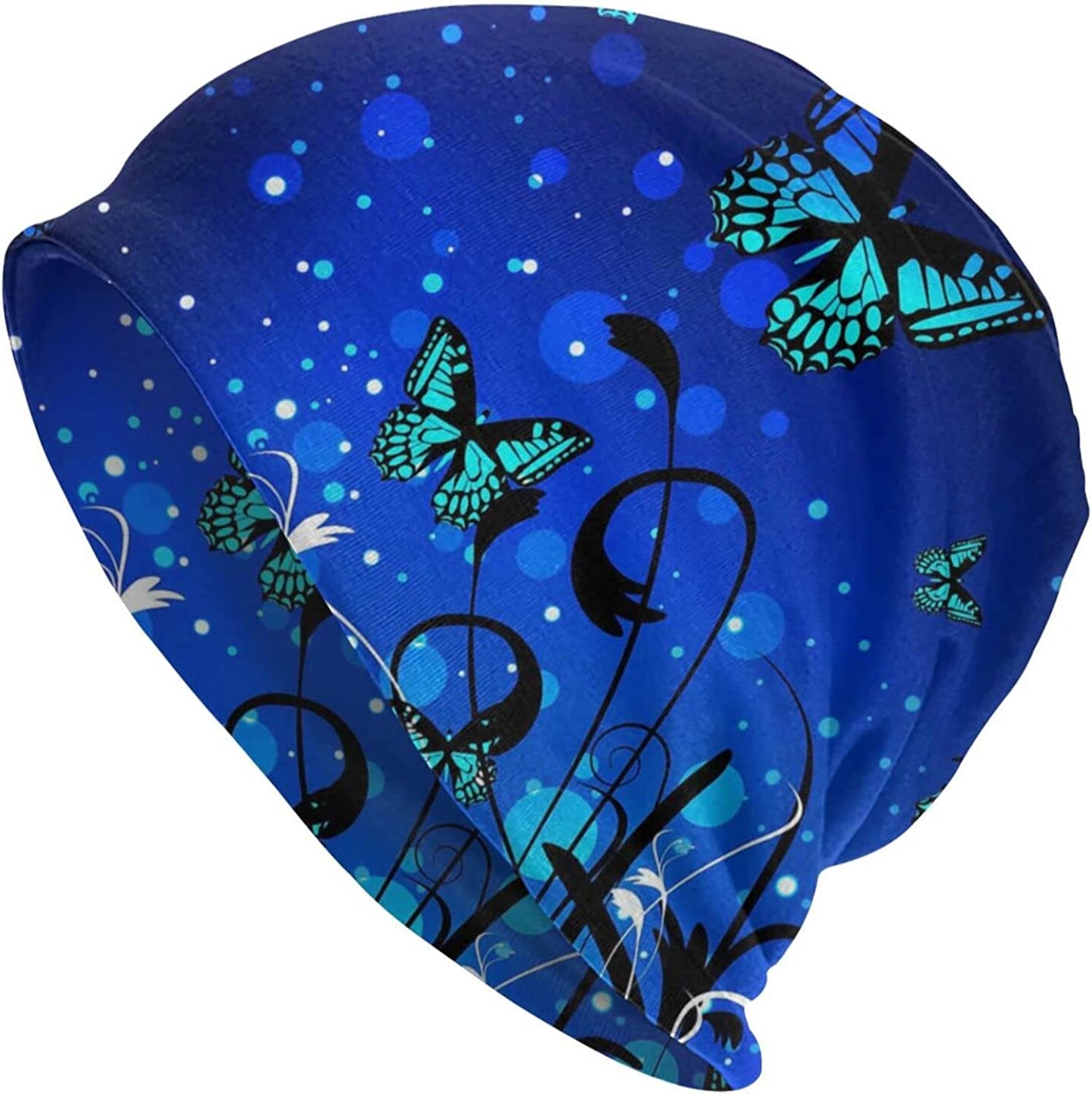 Gold Star Slouchy Beanie Chemo Headwear Knit Hat Scarf Sleep Skull Cap for Women Men Apparel & Accessories > Clothing Accessories > Headwear ybovejuk Bright Butterfly Blue One Size 