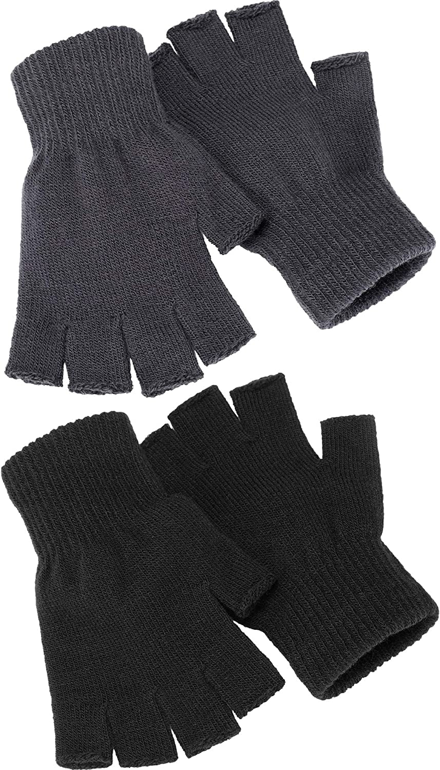 Satinior 2 Pair Unisex Half Finger Gloves Winter Stretchy Knit Fingerless Gloves in Common Size Apparel & Accessories > Clothing Accessories > Gloves & Mittens SATINIOR Black+grey  