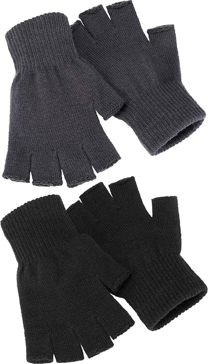 Satinior 2 Pair Unisex Half Finger Gloves Winter Stretchy Knit Fingerless Gloves in Common Size Apparel & Accessories > Clothing Accessories > Gloves & Mittens SATINIOR Black+grey  