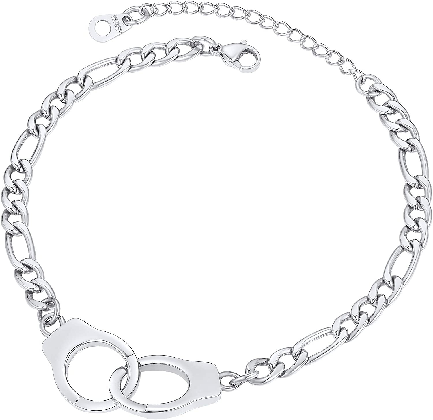 Chainspro Womens S925 Sterling Silver Adjustable Anklet, Heart/Moon/Handcuff Ankle Bracelet,Summer Foot Jewelry, Stainless Steel/Gold Plated(Send Gift Box) Apparel & Accessories > Jewelry > Anklets ChainsPro 5-handcuff-stainless  