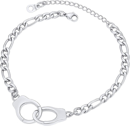 Chainspro Womens S925 Sterling Silver Adjustable Anklet, Heart/Moon/Handcuff Ankle Bracelet,Summer Foot Jewelry, Stainless Steel/Gold Plated(Send Gift Box) Apparel & Accessories > Jewelry > Anklets ChainsPro 5-handcuff-stainless  