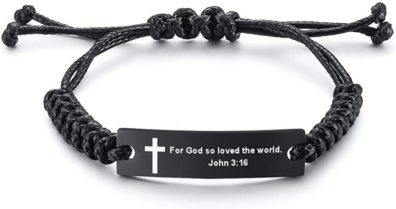 Personalized Unisex Religious Bible Verse Scripture Quotes Bracelet Faith Christian Adjustable Cord Stainless Steel Encourage Inspirational ID Bracelets for Men Women, Christmas Gift Customized Apparel & Accessories > Jewelry > Bracelets Mealguet For God so loved the world. John 3:16  