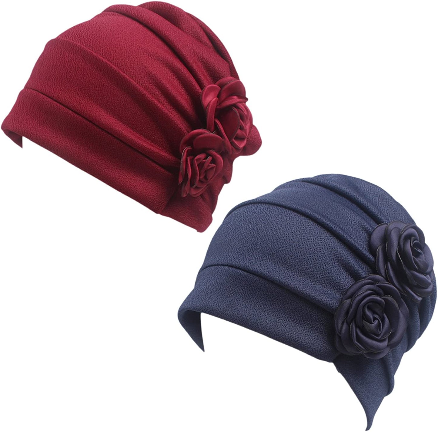 HONENNA Chemo Caps Headwear for Women Turbans Beanies Flowers Hats Headwrap for Cancer Patient Hair Loss Apparel & Accessories > Clothing Accessories > Headwear HONENNA Wine+navy Blue  