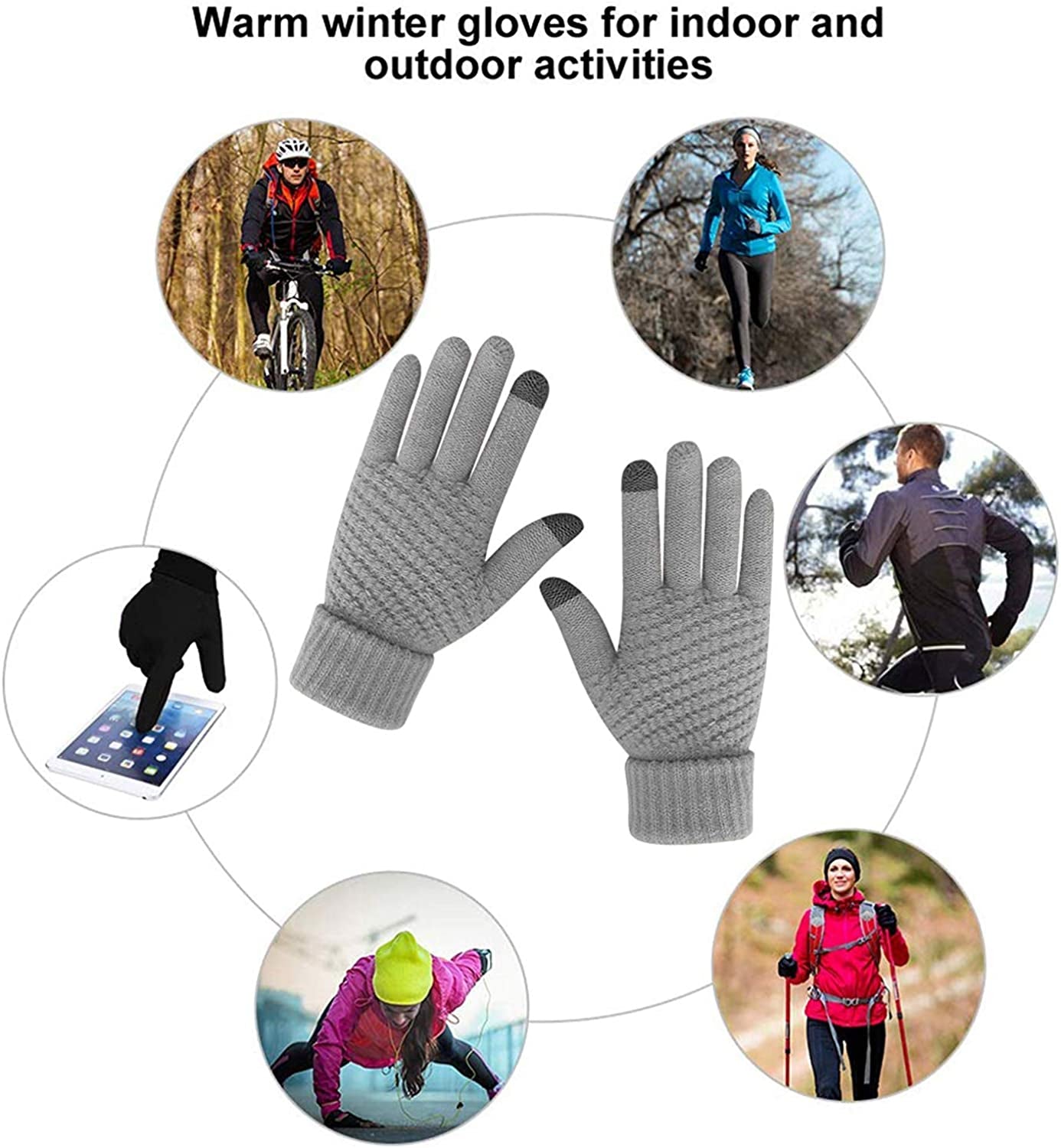 Women Winter Warm Touch Screen Gloves Knitted Soft Elastic Thick Gloves for Clod Weather Apparel & Accessories > Clothing Accessories > Gloves & Mittens Muryobao   