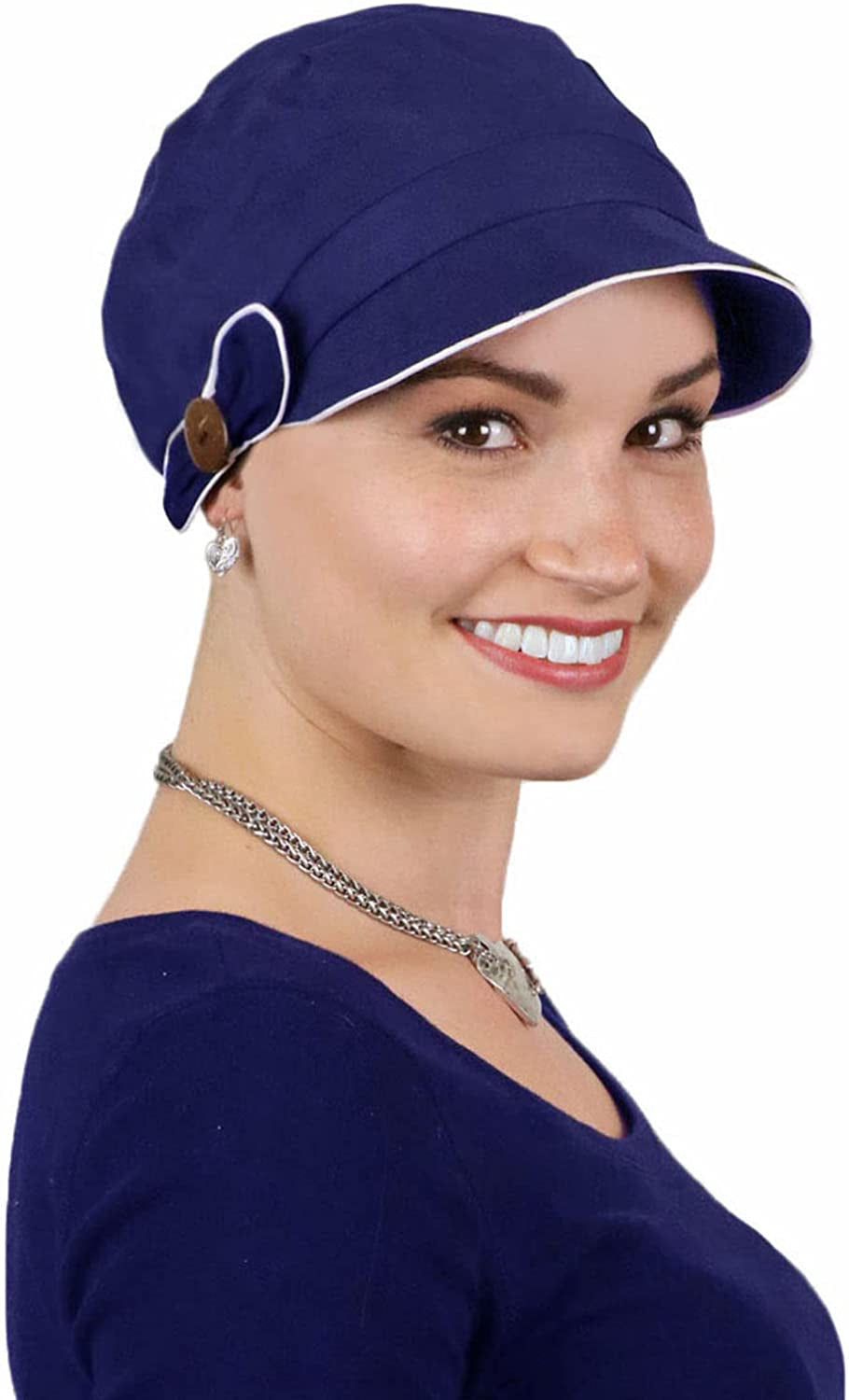Newsboy Cap Summer Hats for Women 50+ UPF Visor Chemo Headwear Cancer Hair Loss 100% Cotton Small or Medium Heads Barcelona Apparel & Accessories > Clothing Accessories > Headwear Hats Scarves & More Navy Small  