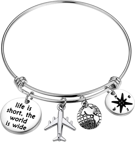 Gzrlyf Traveler Bracelet Wanderlust Bracelet Journey Jewelry Life Is Short the World Is Wide Bracelet World Travel Gift Tourists Gift Apparel & Accessories > Jewelry > Bracelets Gzrlyf traveler bracelet  