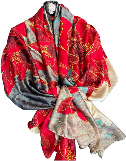 Fashion Scarves 100% Silk Felling Scarf Long Lightweight Sunscreen Shawls Wrap for Women Hair Scarves Apparel & Accessories > Clothing Accessories > Scarves & Shawls Aufeel Red Passion  
