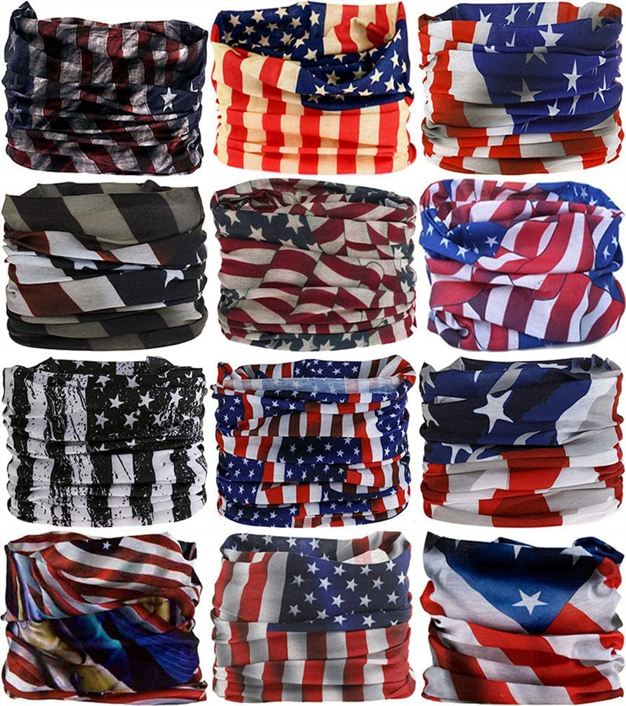 VANCROWN Headband Neck Gaiter Head Wrap Headwear Face Mask Magic Scarf Bandana for Men and Women Apparel & Accessories > Clothing Accessories > Headwear VANCROWN 12PCS.The Stars and Stripes  