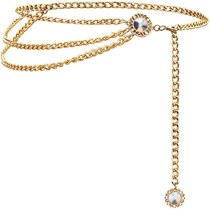 Glamorstar Multilayer Metal Waist Chain Dress Belts Metal Belt for Women Apparel & Accessories > Clothing Accessories > Belts Glamorstar Crystal Gold Large(130cm/51.2in) 