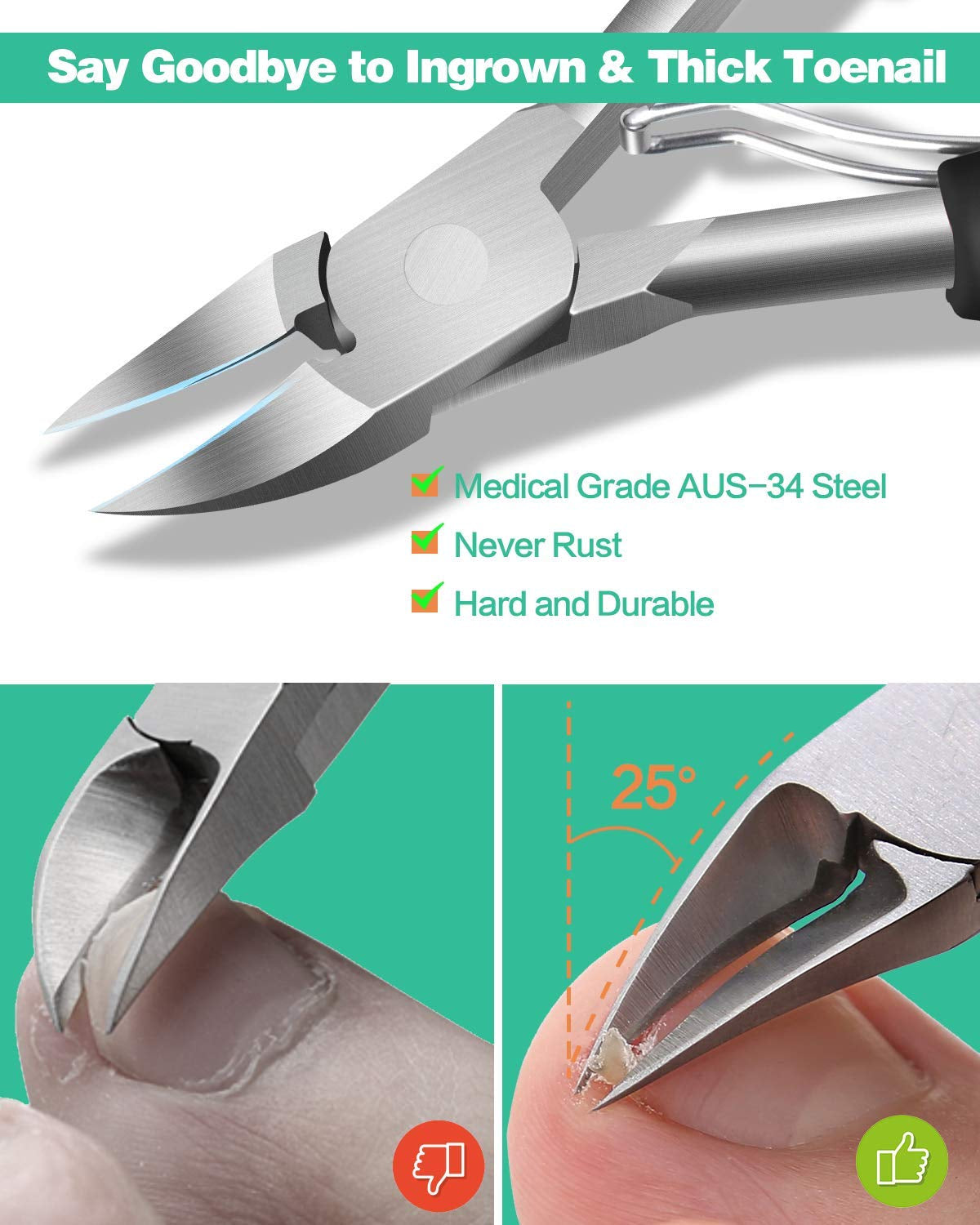 Toenail Clippers for Thick Nails, Large Nail Clippers for Thick & Ingrown Toenails Podiatrist Toenail Clippers Kits Stainless Steel Super Sharp Curved Blade Grooming Nail Tool for Man & Women Health & Beauty > Personal Care > Cosmetics > Cosmetic Tools > Nail Tools Softale   