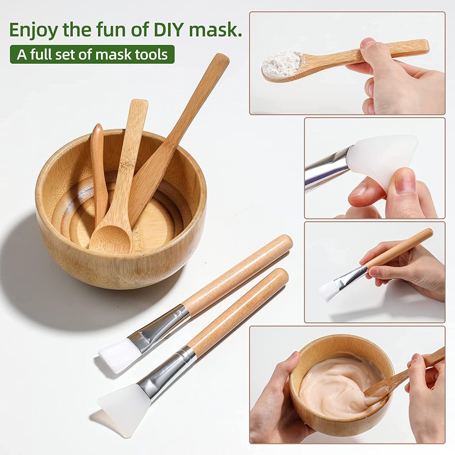 JPNK Facial Mask Bowl Set Bamboo, New DIY 6Pack DIY Clay Mask Mixing Kit with Mask Brushes and Bowl, Bamboo Mask Mixing Tools for Mixing Clay Mask DIY Health & Beauty > Personal Care > Cosmetics > Cosmetic Tools > Skin Care Tools JPNK   