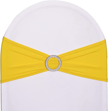 Sweeteasy 50Pcs Metallic Silver Spandex Chair Sashes, Durable Workmanship,Stretch Bows with Buckle Stretchable for Christmas Wedding Party Banquet Event Baby Shower Birthday Celebration Decoration Apparel & Accessories > Clothing Accessories > Sashes SweetEasy Yellow 10PCS 