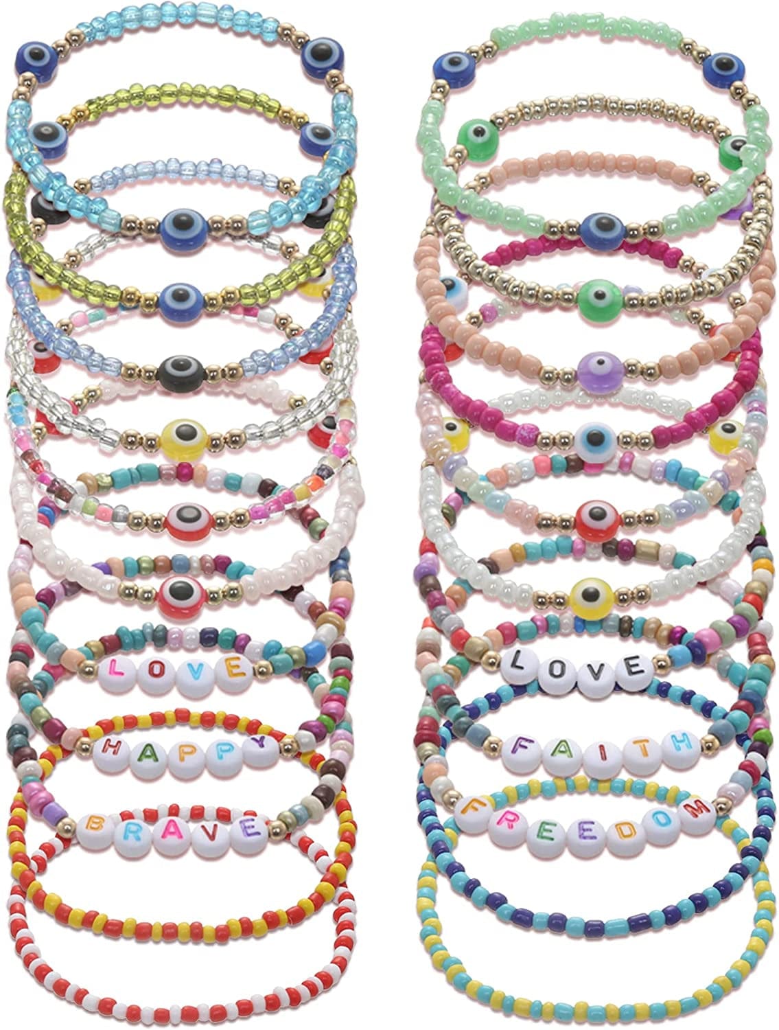 22Pcs Beaded Bracelet Evil Eye Bracelets Colorful Bracelets Adjustable Elastic Handmade Bracelets Good Luck Amulet Bangle for Women Girls Apparel & Accessories > Jewelry > Bracelets Generic   