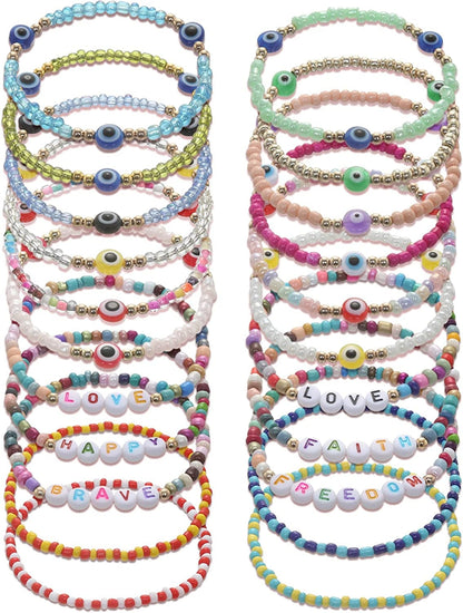 22Pcs Beaded Bracelet Evil Eye Bracelets Colorful Bracelets Adjustable Elastic Handmade Bracelets Good Luck Amulet Bangle for Women Girls Apparel & Accessories > Jewelry > Bracelets Generic   