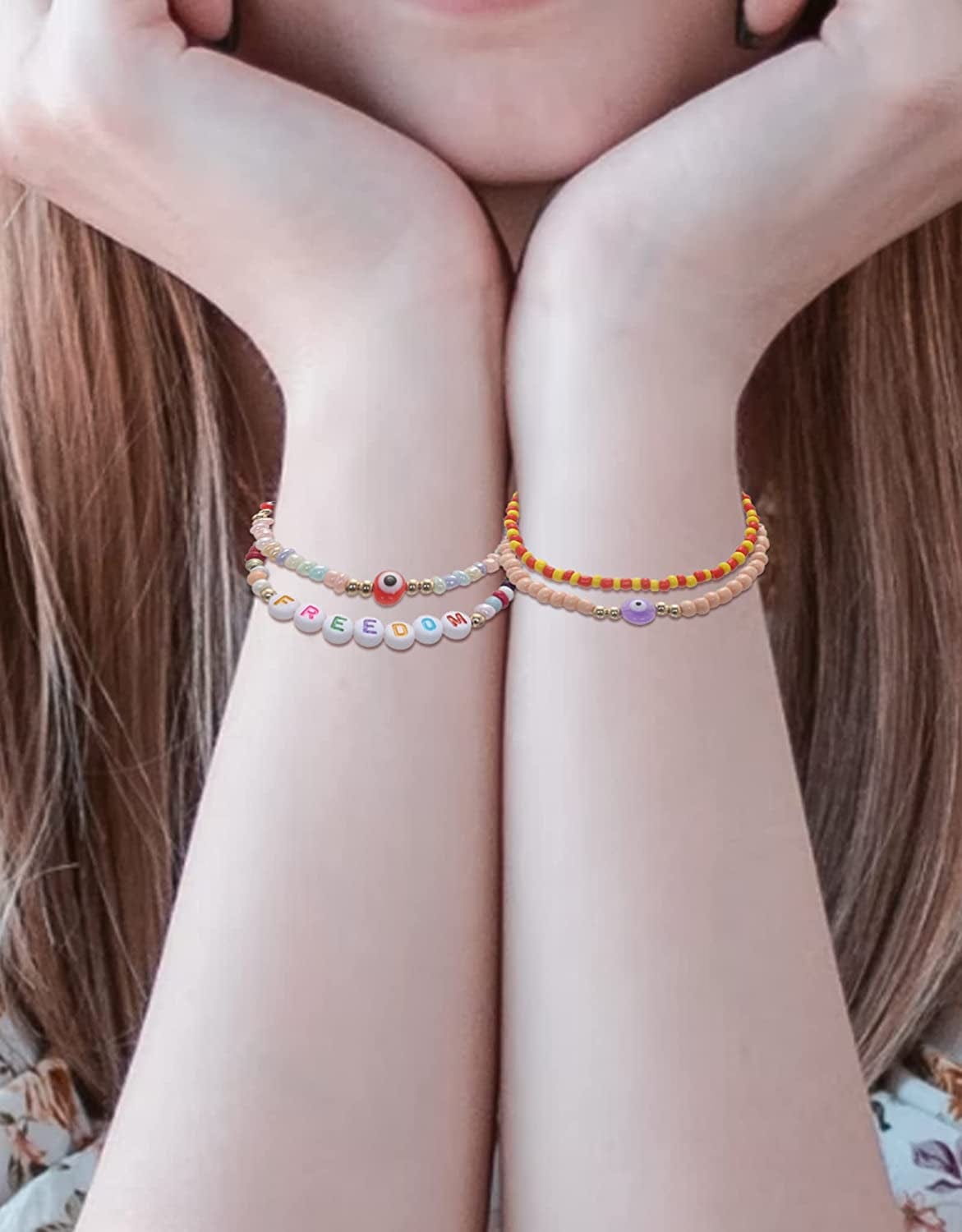 22Pcs Beaded Bracelet Evil Eye Bracelets Colorful Bracelets Adjustable Elastic Handmade Bracelets Good Luck Amulet Bangle for Women Girls Apparel & Accessories > Jewelry > Bracelets Generic   