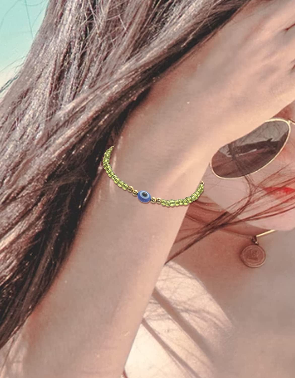 22Pcs Beaded Bracelet Evil Eye Bracelets Colorful Bracelets Adjustable Elastic Handmade Bracelets Good Luck Amulet Bangle for Women Girls Apparel & Accessories > Jewelry > Bracelets Generic   