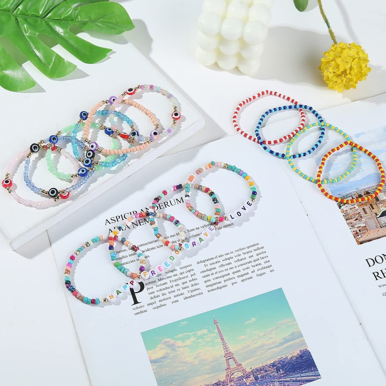 22Pcs Beaded Bracelet Evil Eye Bracelets Colorful Bracelets Adjustable Elastic Handmade Bracelets Good Luck Amulet Bangle for Women Girls Apparel & Accessories > Jewelry > Bracelets Generic   