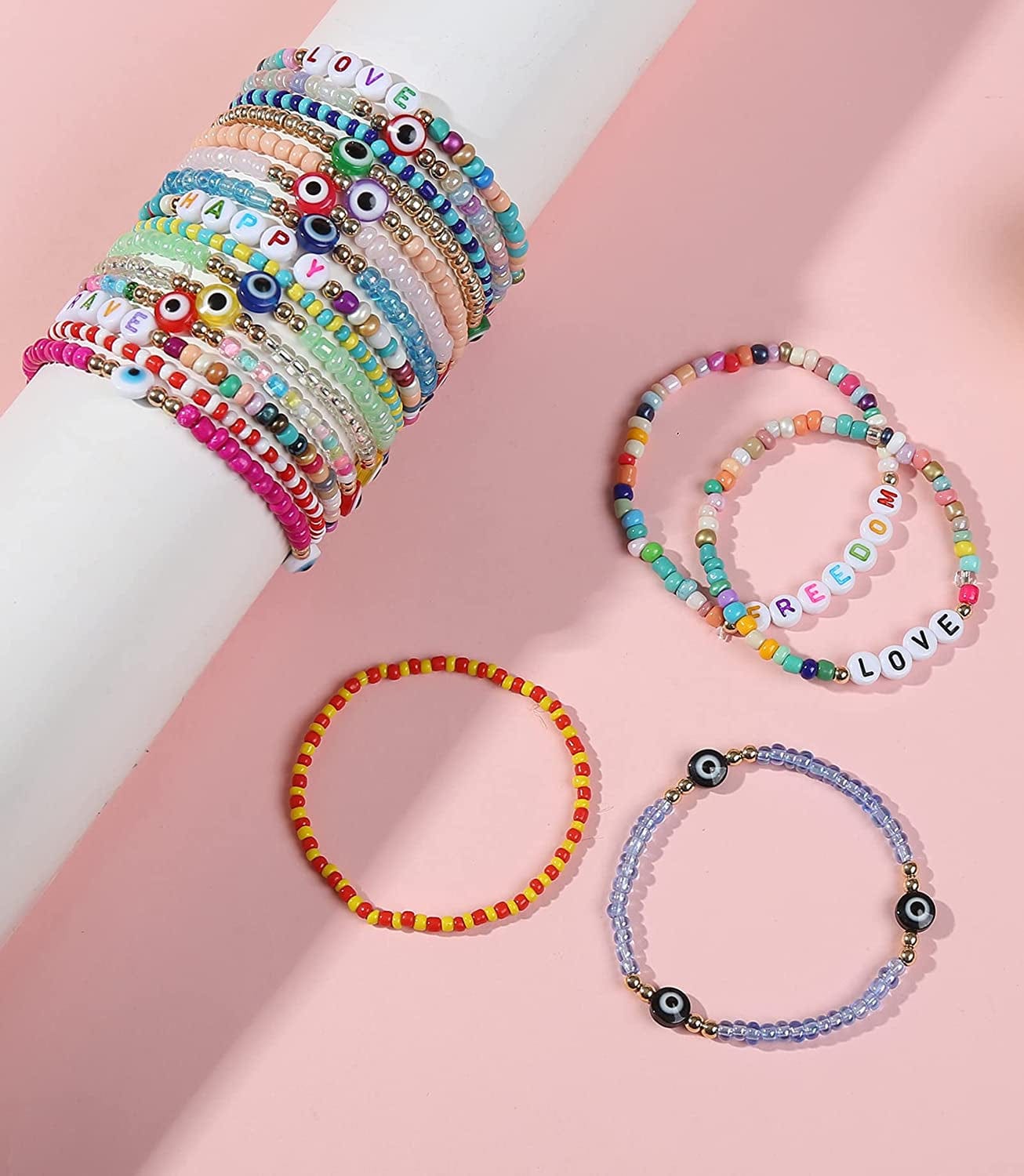 22Pcs Beaded Bracelet Evil Eye Bracelets Colorful Bracelets Adjustable Elastic Handmade Bracelets Good Luck Amulet Bangle for Women Girls Apparel & Accessories > Jewelry > Bracelets Generic   