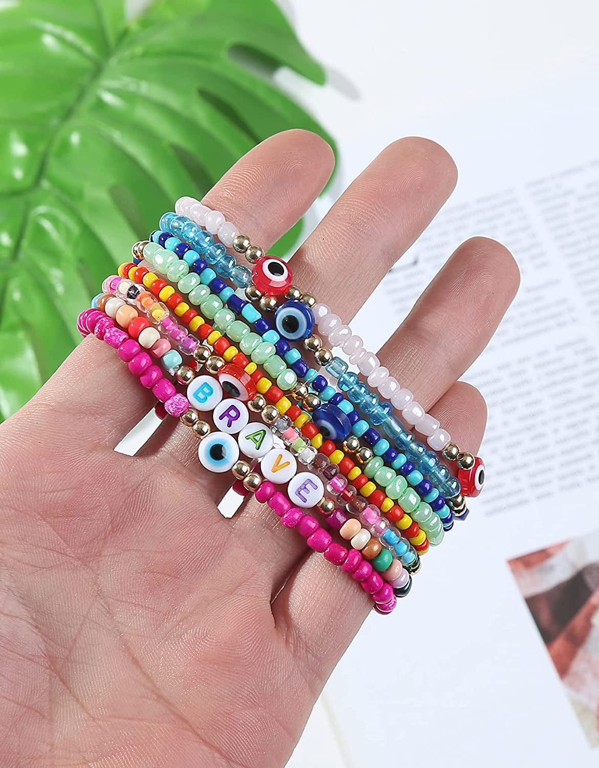 22Pcs Beaded Bracelet Evil Eye Bracelets Colorful Bracelets Adjustable Elastic Handmade Bracelets Good Luck Amulet Bangle for Women Girls Apparel & Accessories > Jewelry > Bracelets Generic   