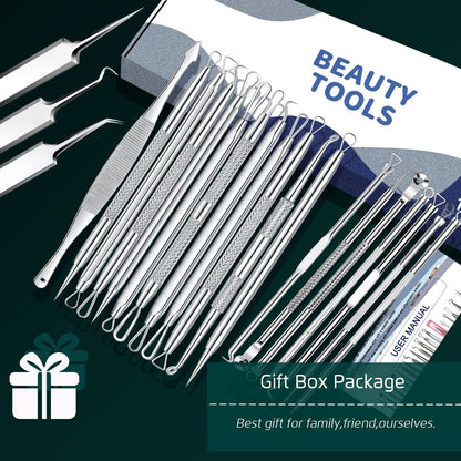 22PCS Blackhead Remover Tools, Acne Blemish Removal, Pimple Popper Extractor, Comedone Whitehead Zit Tweezers, Stainless Steel with Metal Case Health & Beauty > Personal Care > Cosmetics > Cosmetic Tools > Skin Care Tools THEDEFOL   