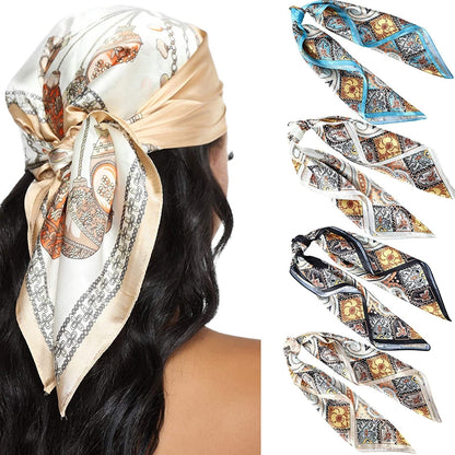 23.6 Inches Satin Head Scarves for Women 4PCS Square Silk like Hair Scarves Silk Hair Bandanas Apparel & Accessories > Clothing Accessories > Bandanas & Headties AWAYTR Cashew(black/Blue/Camel/Beige)  