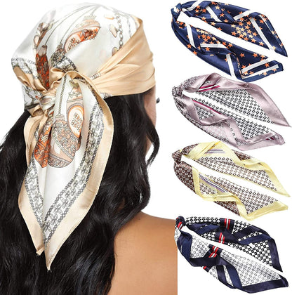 23.6 Inches Satin Head Scarves for Women 4PCS Square Silk like Hair Scarves Silk Hair Bandanas Apparel & Accessories > Clothing Accessories > Bandanas & Headties AWAYTR Multicolor #5  
