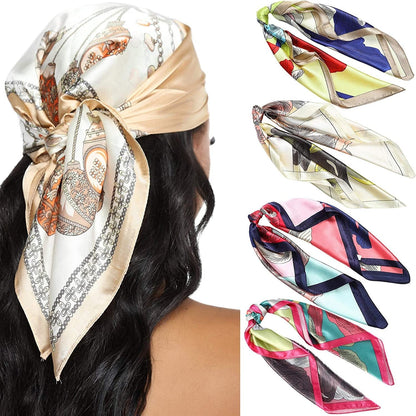 23.6 Inches Satin Head Scarves for Women 4PCS Square Silk like Hair Scarves Silk Hair Bandanas Apparel & Accessories > Clothing Accessories > Bandanas & Headties AWAYTR Multicolor #3  