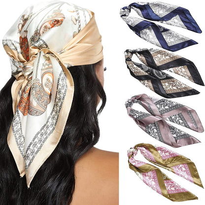 23.6 Inches Satin Head Scarves for Women 4PCS Square Silk like Hair Scarves Silk Hair Bandanas Apparel & Accessories > Clothing Accessories > Bandanas & Headties AWAYTR Cashew(splicing)  
