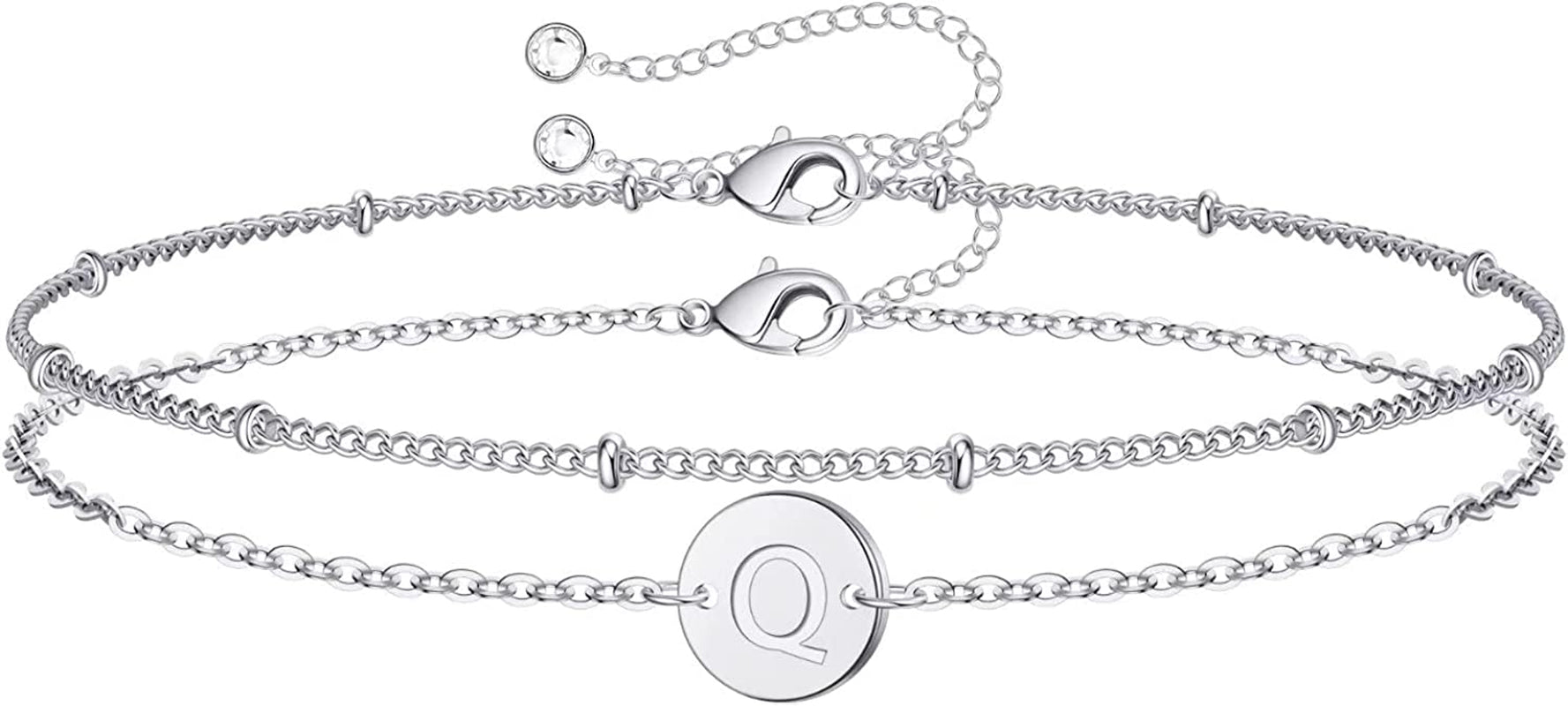 Silver Initial Bracelets for Women Teen Girls, 14K White Gold Filled Layered Letter Initial Bracelet Dainty Disc Initial Charm Bracelets Silver Bracelets for Women Girls Jewelry Gifts for Girls Apparel & Accessories > Jewelry > Bracelets MONOZO Q  