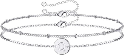 Silver Initial Bracelets for Women Teen Girls, 14K White Gold Filled Layered Letter Initial Bracelet Dainty Disc Initial Charm Bracelets Silver Bracelets for Women Girls Jewelry Gifts for Girls Apparel & Accessories > Jewelry > Bracelets MONOZO Q  