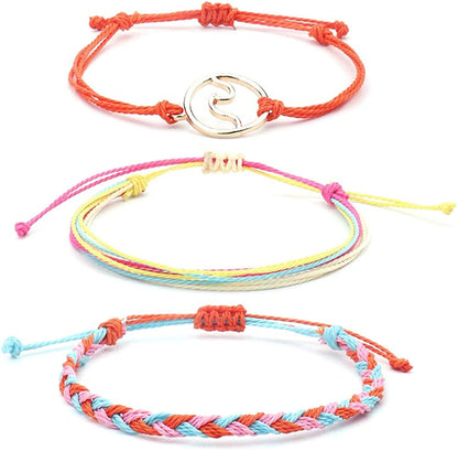 Softones VSCO String Wave Bracelets for Women Girls Handmade Colorful Waterproof Adjustable Braided Beach Bracelet Set for Women Apparel & Accessories > Jewelry > Bracelets Softones N:3Pcs Orange Wave  