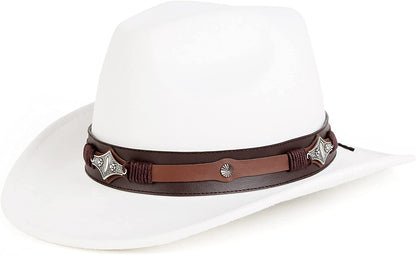 Gossifan Womens Classic Western Cowgirl Cowboy Wide Brim Hats with Belt Apparel & Accessories > Clothing Accessories > Hats Gossifan White 7 1/8-7 1/4 