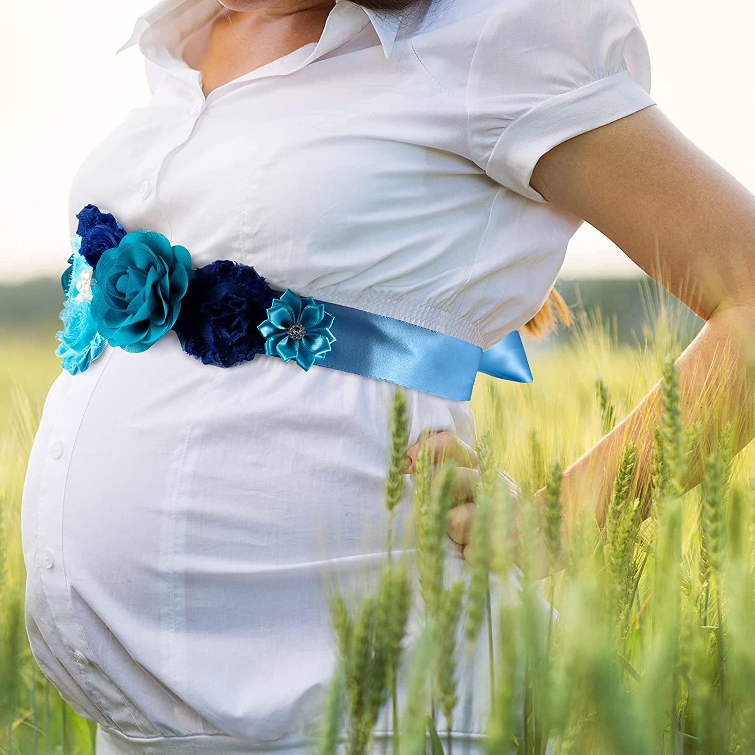 Baby Bee Baby Shower Mommy Sash Pregnancy Sash Keepsake Baby Shower Flower for Gender Reveal (Royal Blue) Apparel & Accessories > Clothing Accessories > Sashes Baby Noah   