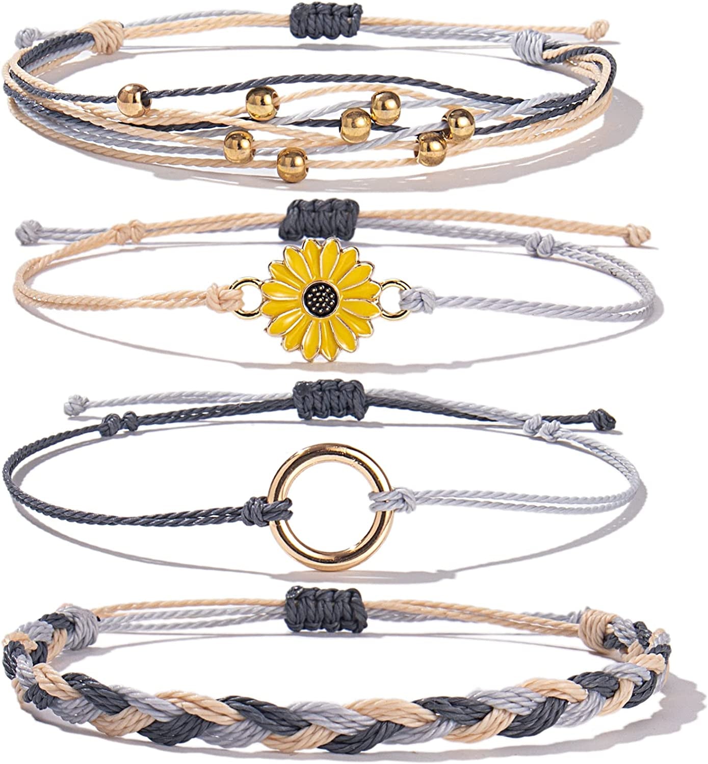 Sunflower String Bracelet Handmade Braided Rope Charms Boho Surfer Bracelet for Teen Girls Preteens Women Apparel & Accessories > Jewelry > Bracelets FANCY SHINY Ivory  