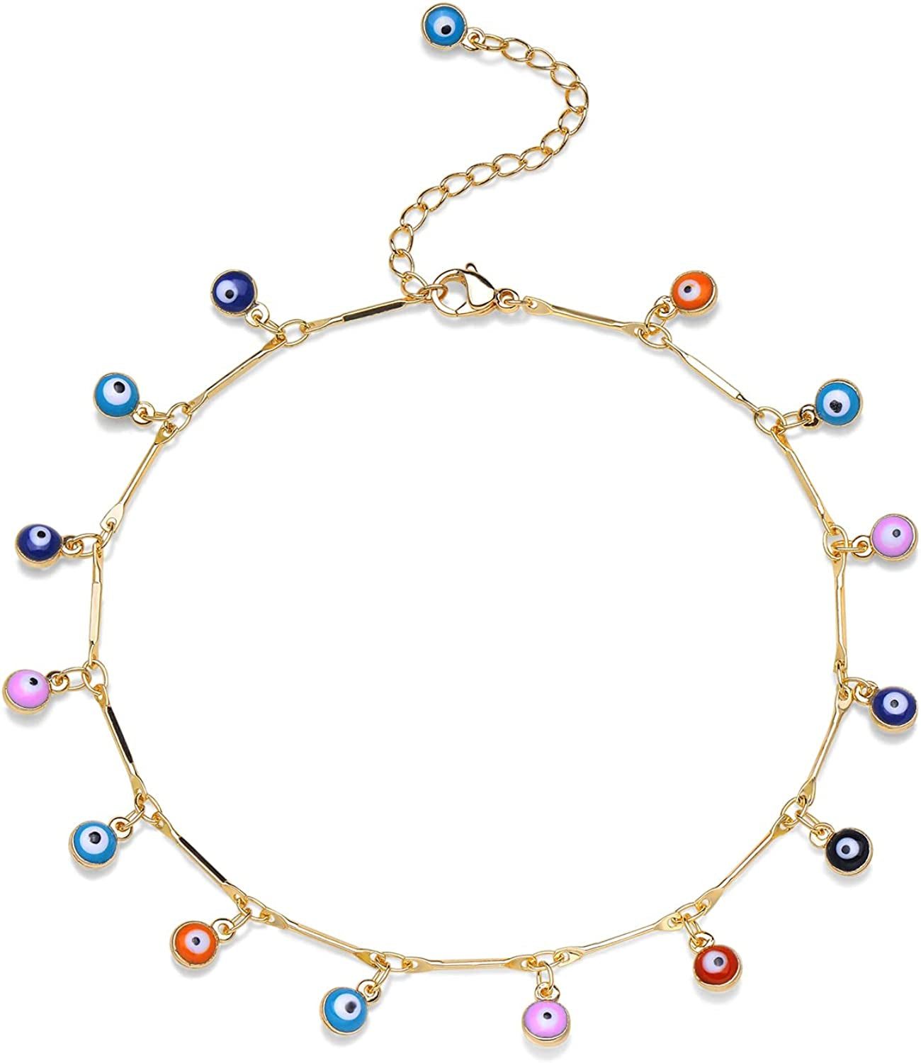 Mevecco Gold Evil Eye Charm Anklet,14K Gold Plated Boho Beach Dainty Cute Tiny Lucky Star Foot Chain Ankle Bracelet Silver Beaded Chain Anklet for Women Apparel & Accessories > Jewelry > Anklets MEVECCO Muiltcolor Evil Eye  