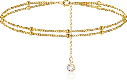 Turandoss Dainty Ankle Bracelets for Women, 14K Gold Filled Handmade Layered Anklet Cute Butterfly Evil Eye Elephant Star Summer Ankle Bracelets for Women Boho Beach Foot Chain Apparel & Accessories > Jewelry > Anklets Turandoss Layered Beads-Gold  