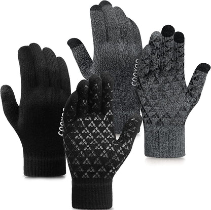 Winter Gloves for Women and Men 1/2/3 Pairs,Upgraded Touch Screen Gloves,Anti-Slip Silicone Gel- Thermal Soft Wool Lining Apparel & Accessories > Clothing Accessories > Gloves & Mittens COOYOO 06-2 Pairs(black/Dark Grey) X-Large 