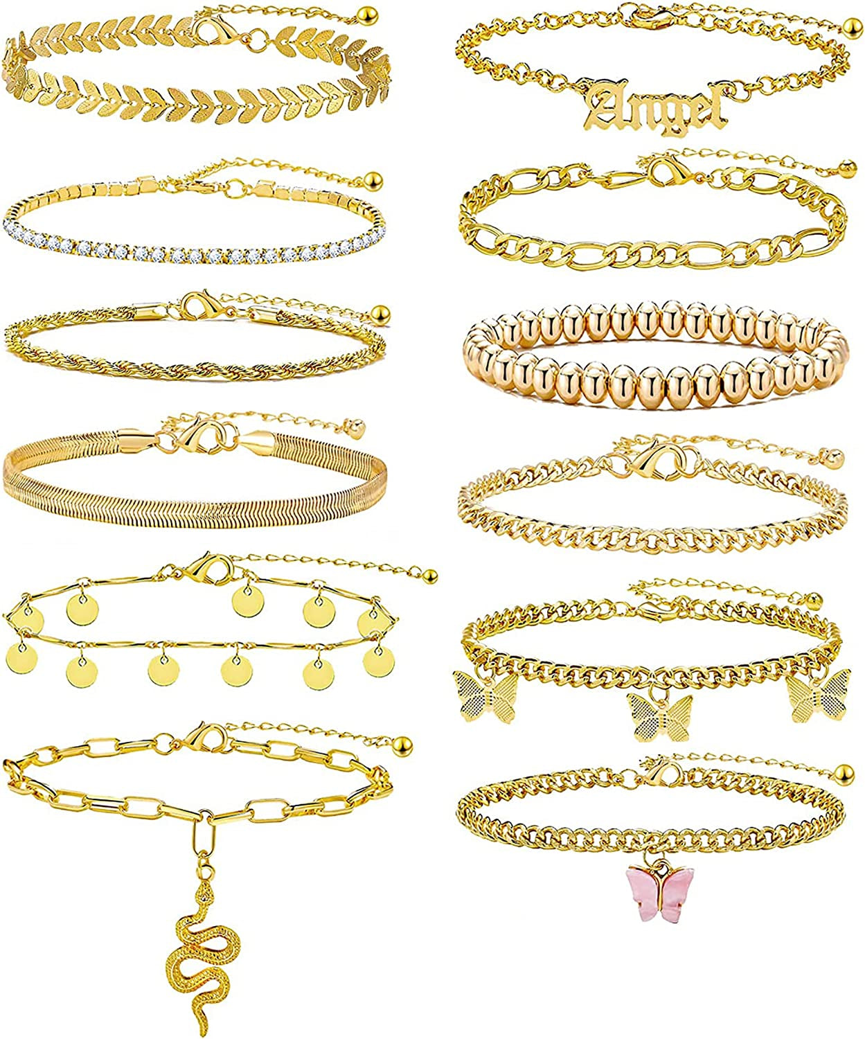 Gold Ankle Bracelets for Women, Girls Boho Anklet Bracelet Set, Silver Butterfly Foot Chains, Womens Adjustable Cute Anklets Apparel & Accessories > Jewelry > Anklets iF YOU Style 6-12 pcs gold  